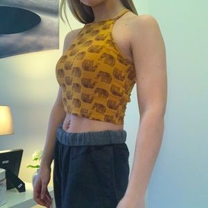 Orange crop top with elephants